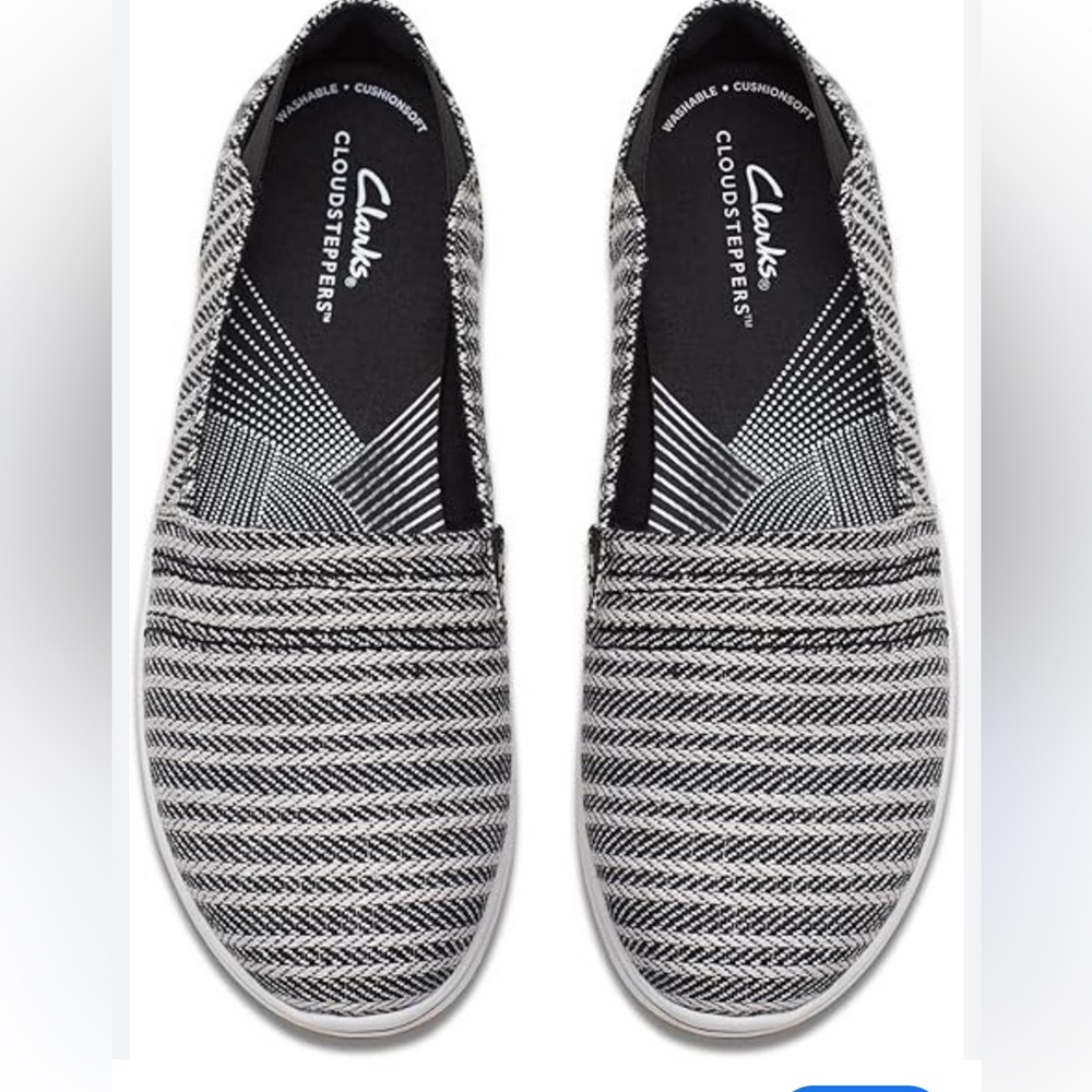 Clarks Cloudsteppers Black and White Slip-On Flats 9M